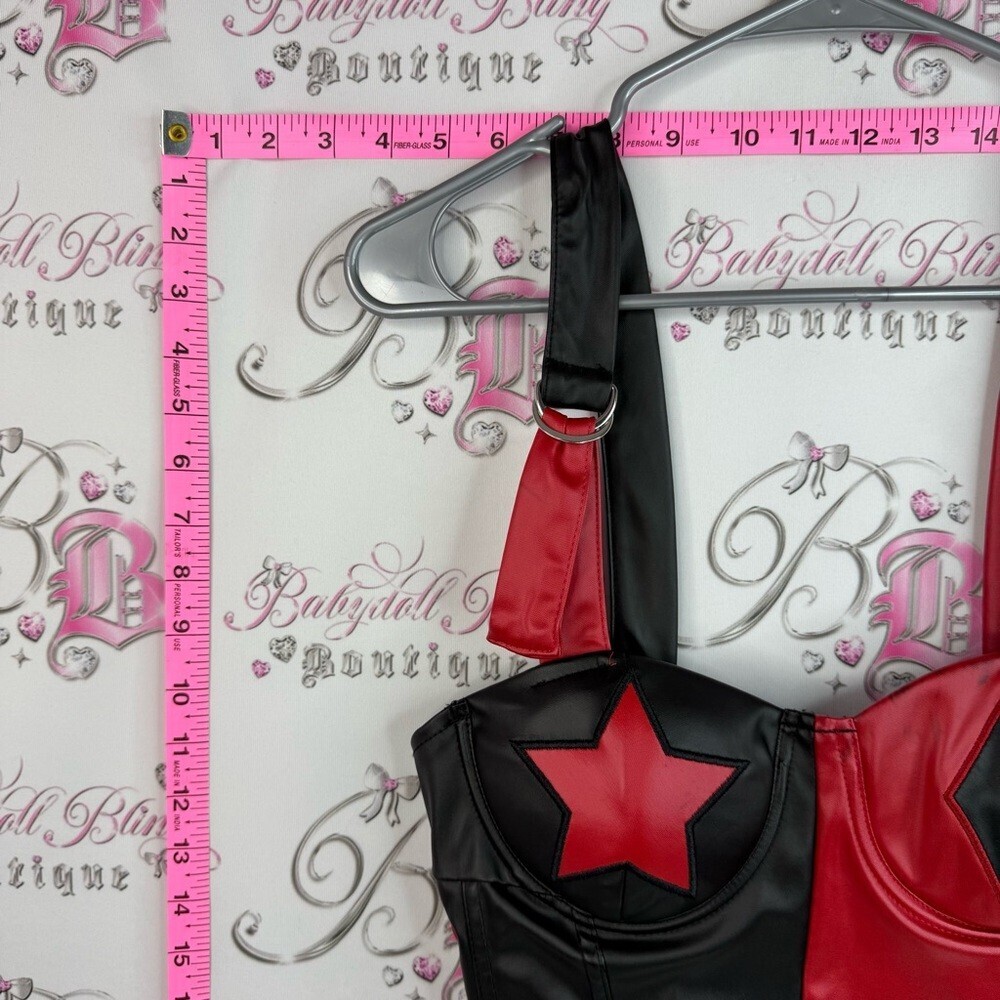 DC Batman Red and Black Faux Leather Bustier with Star and Diamond Accents - Picture 4 of 14